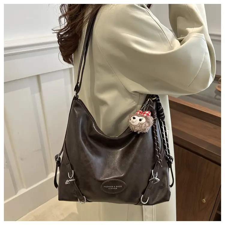 2024 Winter Korean Style Brown Retro Face Tote Bag - Image 10