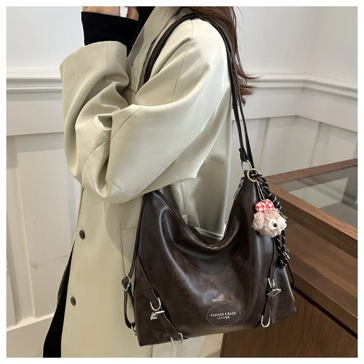 2024 Winter Korean Style Brown Retro Face Tote Bag — feature 14