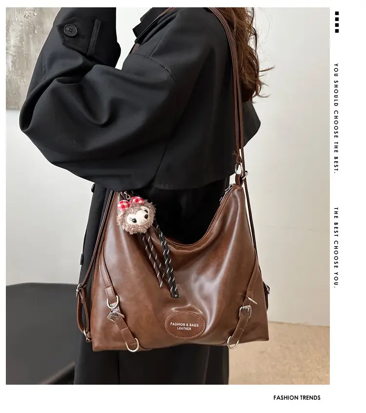 2024 Winter Korean Style Brown Retro Face Tote Bag — feature 2