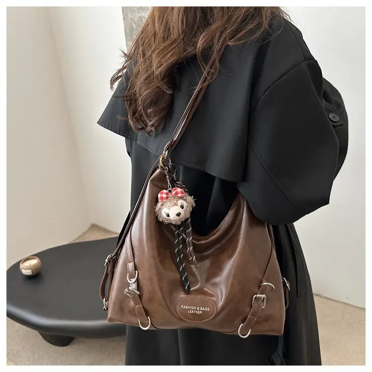 2024 Winter Korean Style Brown Retro Face Tote Bag — feature 9