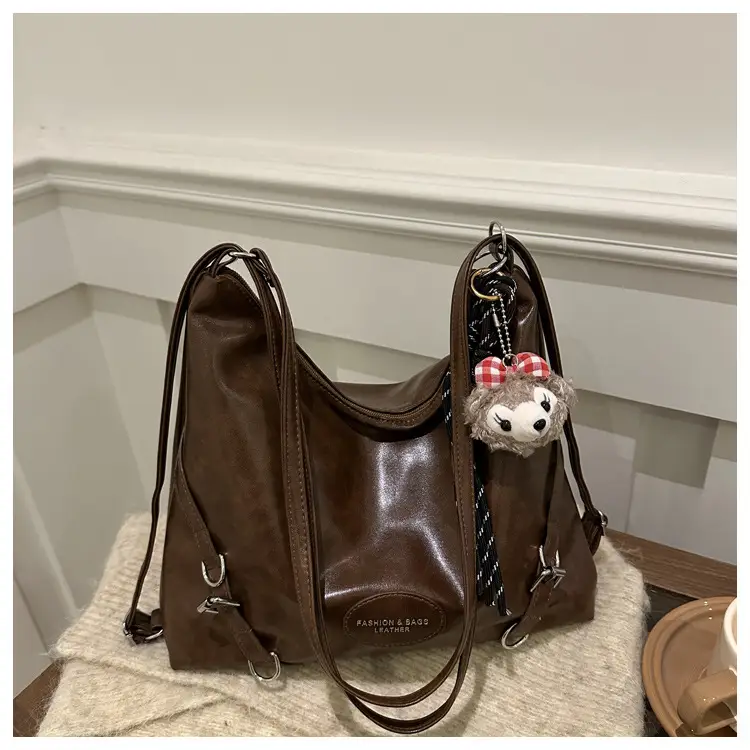 2024 Winter Korean Style Brown Retro Face Tote Bag - Image 3