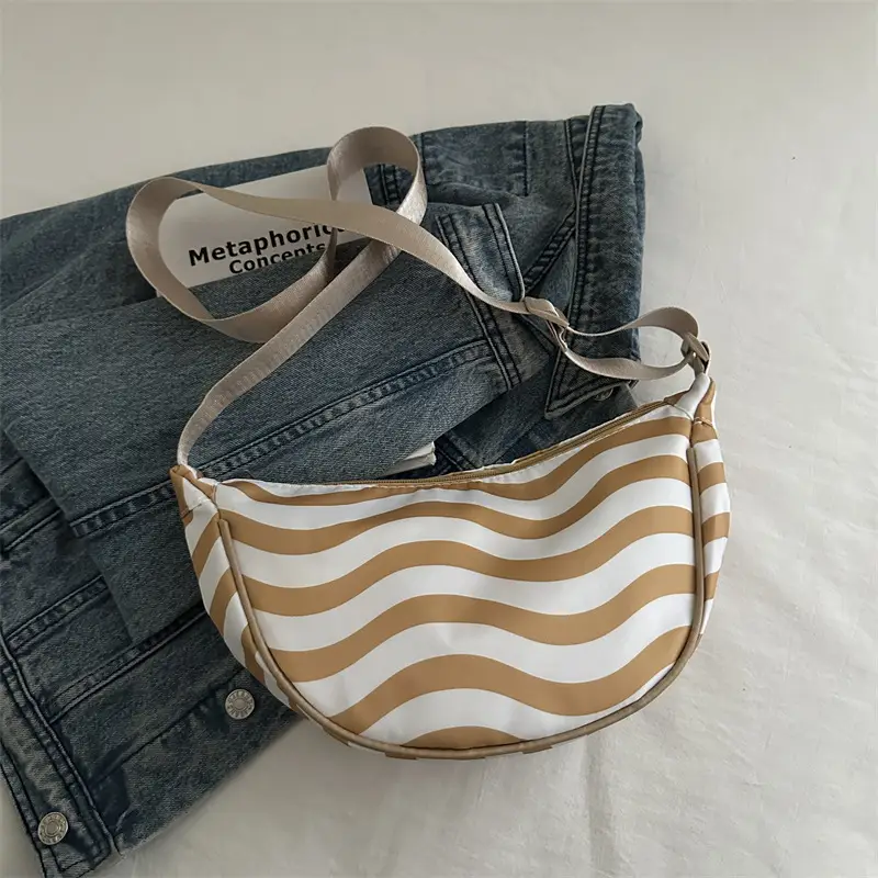 Women's Striped Shoulder Bag with Crossbody Strap - Image 3