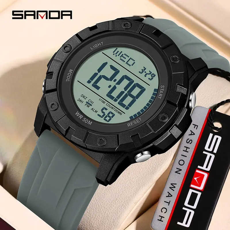 Sanda Red Digital Watch with Silicone Band - Image 10