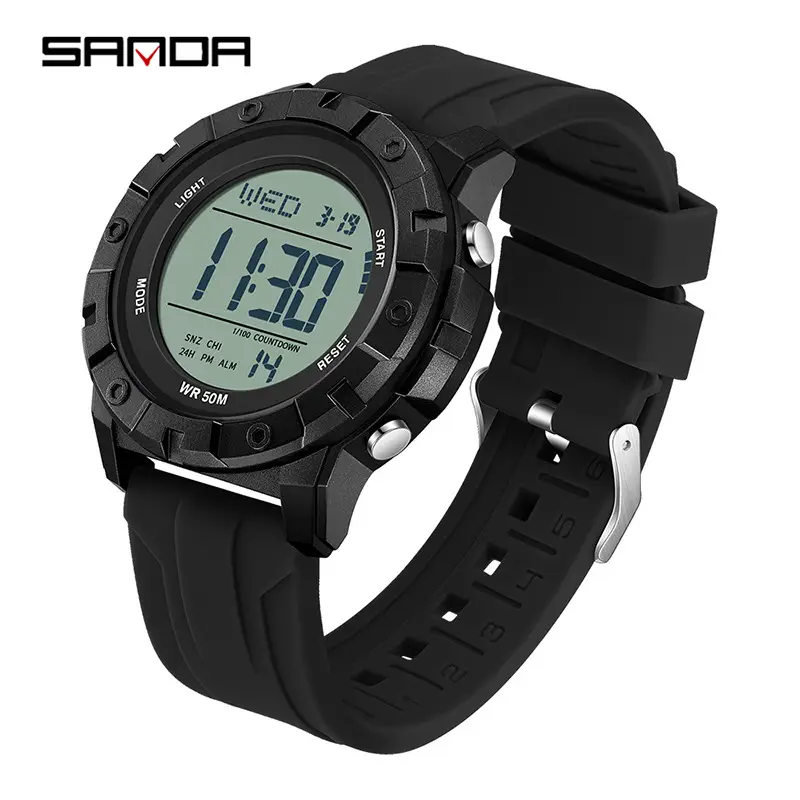 Sanda Red Digital Watch with Silicone Band - Image 2