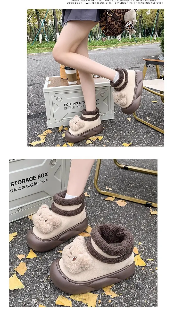 Nanbo Wan cute bear snow boots women 2024 autumn and winter new cotton shoes fleece-lined warm bread shoes wholesale — feature 11