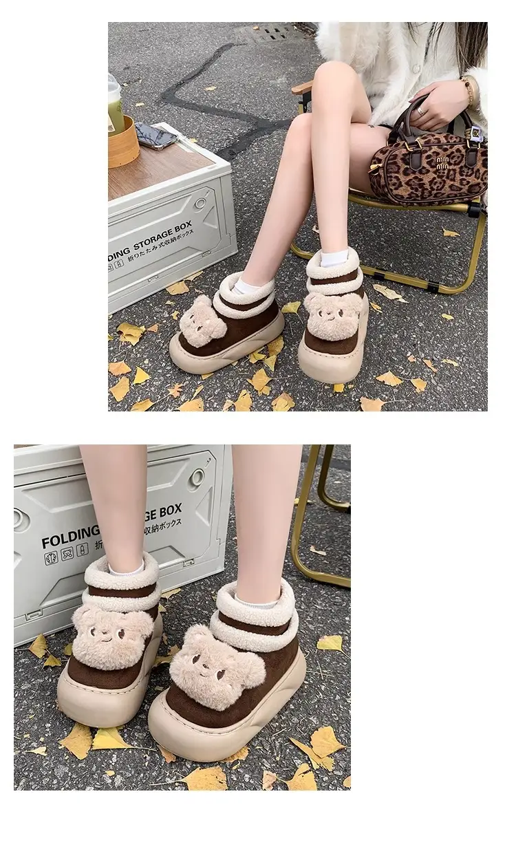 Nanbo Wan cute bear snow boots women 2024 autumn and winter new cotton shoes fleece-lined warm bread shoes wholesale — feature 5