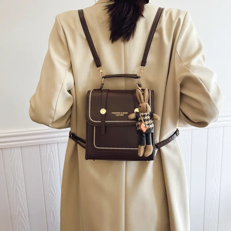 College Style Brown Shoulder Bag with Pouch - Image 4