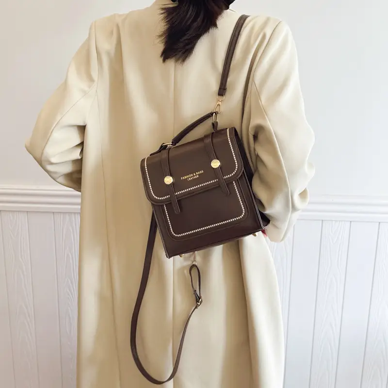 College Style Brown Shoulder Bag with Pouch - Image 5