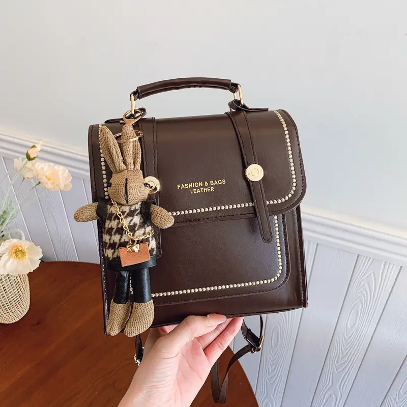 College Style Brown Shoulder Bag with Pouch - Image 6
