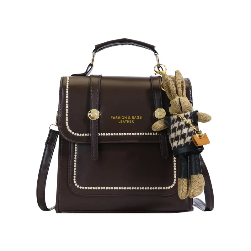 College Style Brown Shoulder Bag with Pouch - Image 7