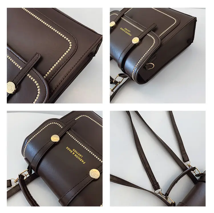College Style Brown Shoulder Bag with Pouch — feature 10