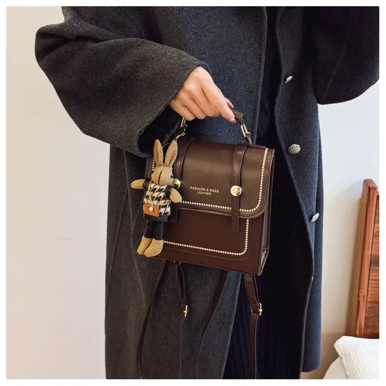 College Style Brown Shoulder Bag with Pouch — feature 11