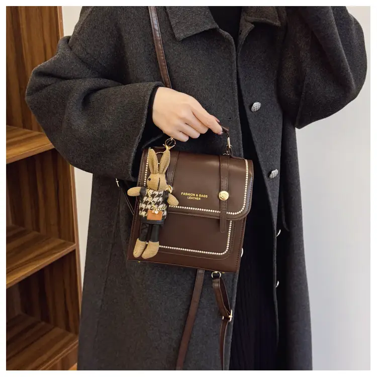College Style Brown Shoulder Bag with Pouch — feature 12