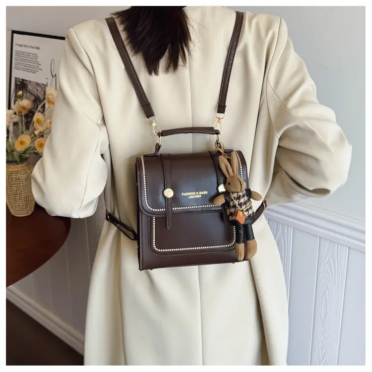 College Style Brown Shoulder Bag with Pouch — feature 13