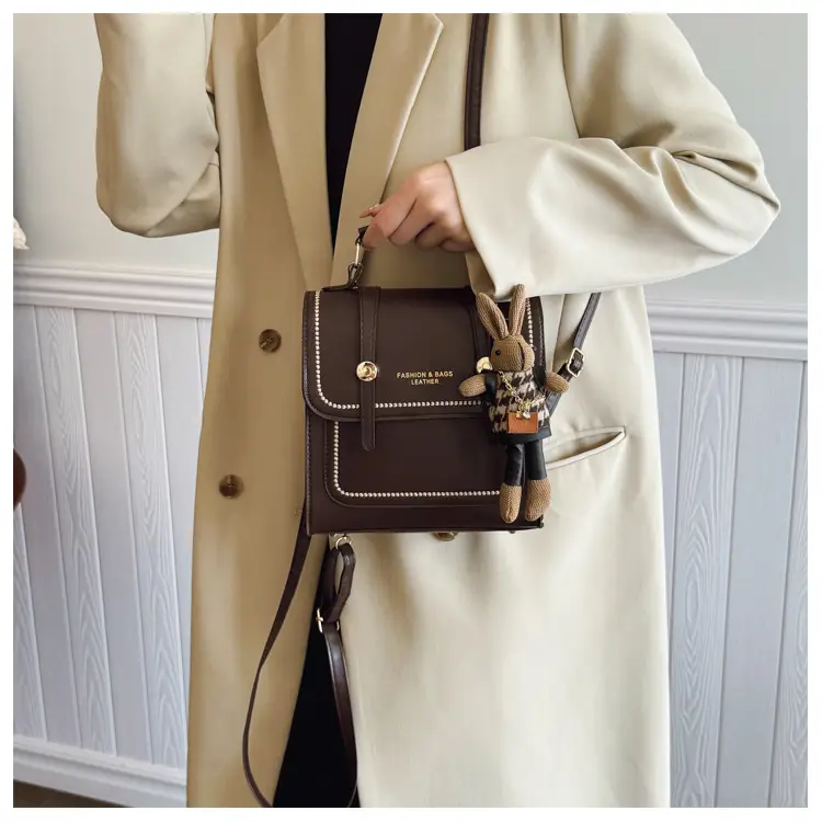 College Style Brown Shoulder Bag with Pouch — feature 15