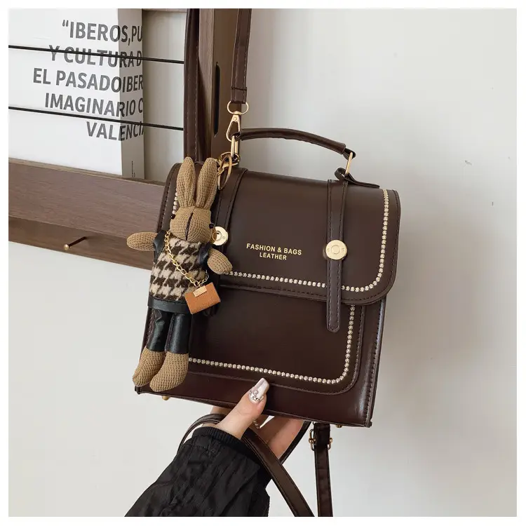 College Style Brown Shoulder Bag with Pouch — feature 17