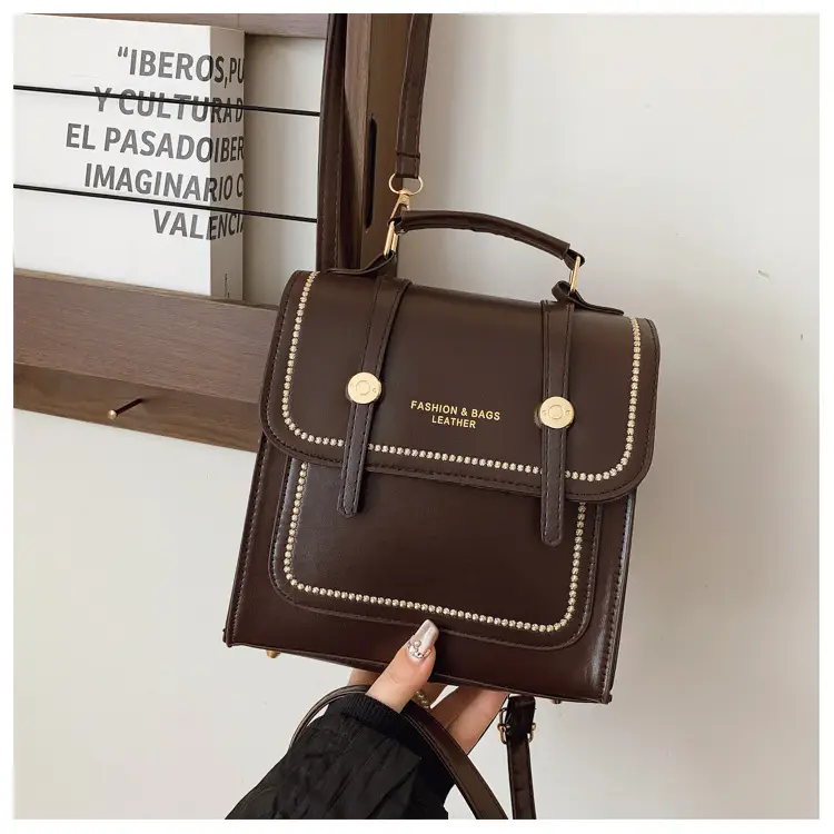 College Style Brown Shoulder Bag with Pouch — feature 18