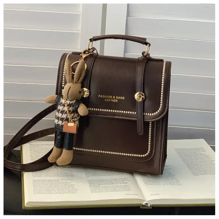 College Style Brown Shoulder Bag with Pouch — feature 19