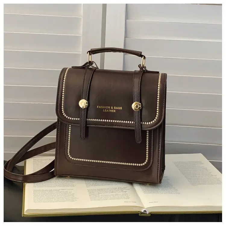 College Style Brown Shoulder Bag with Pouch — feature 20