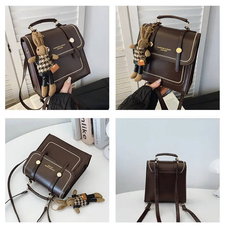 College Style Brown Shoulder Bag with Pouch — feature 9