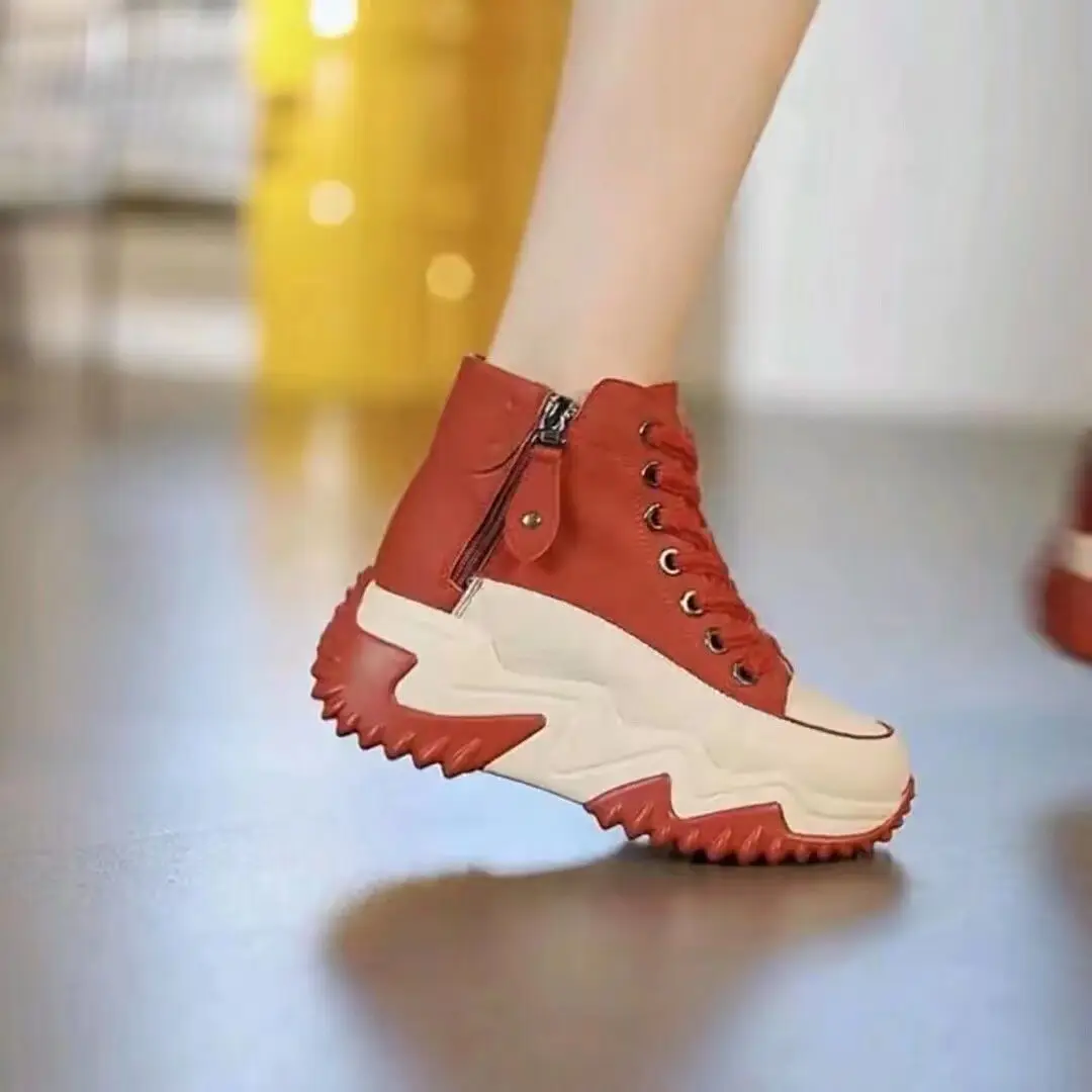 Soft Leather High-Top Dad Shoes for Women White Autum New 5cm Versatile White Shoes with Increased Height British Boots — feature 6