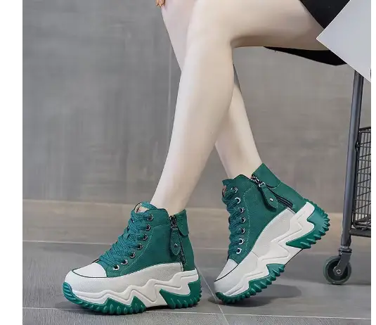 Soft Leather High-Top Dad Shoes for Women White Autum New 5cm Versatile White Shoes with Increased Height British Boots - Image 4