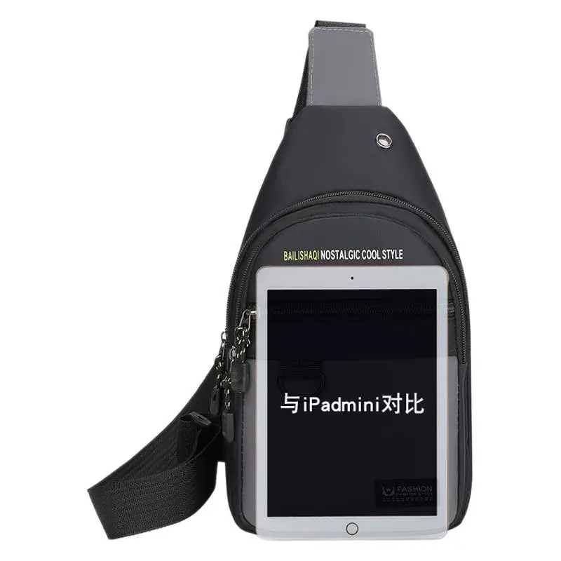 Men's Black Nylon Chest Bag with Metal Ring - Image 8