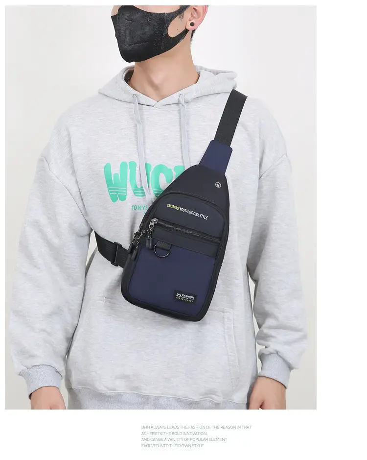 Men's Black Nylon Chest Bag with Metal Ring — feature 10