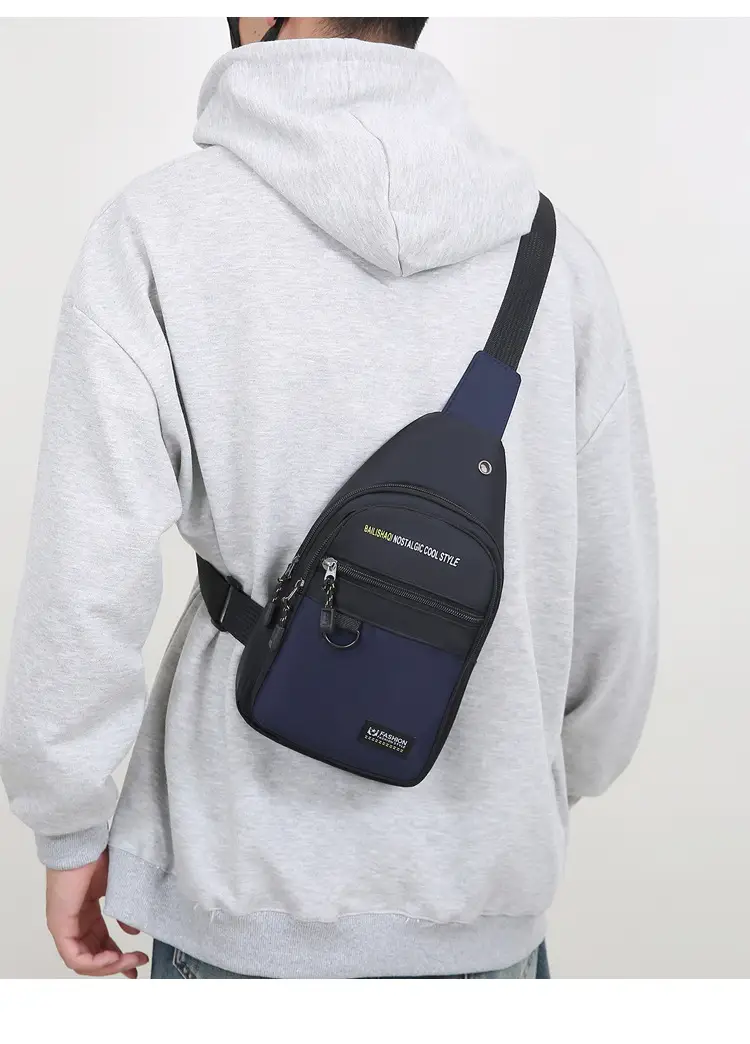 Men's Black Nylon Chest Bag with Metal Ring — feature 11