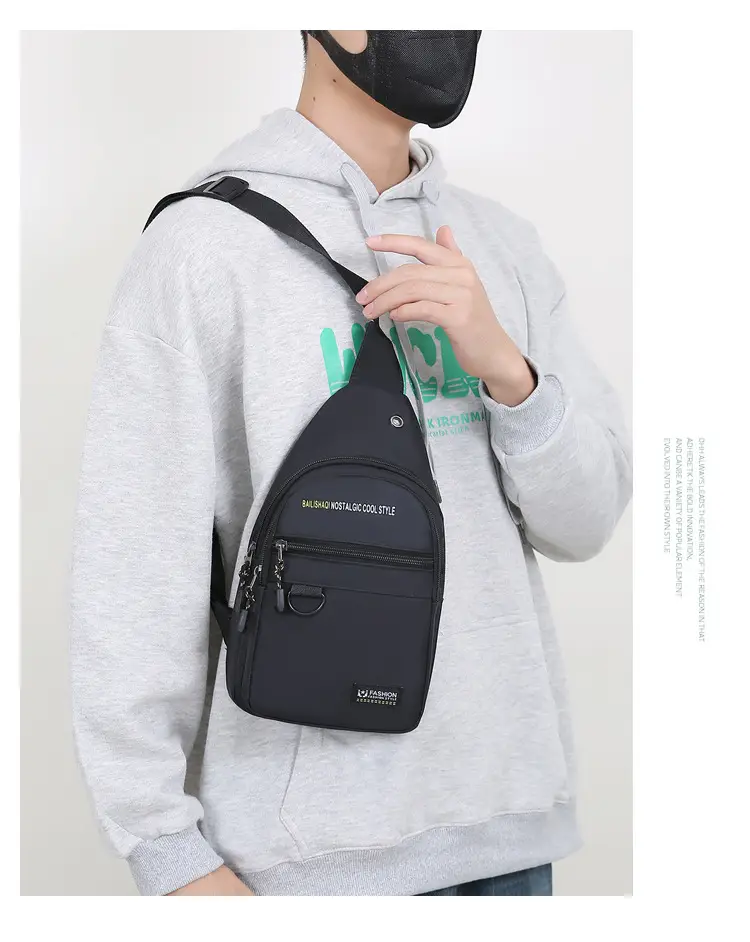 Men's Black Nylon Chest Bag with Metal Ring — feature 12