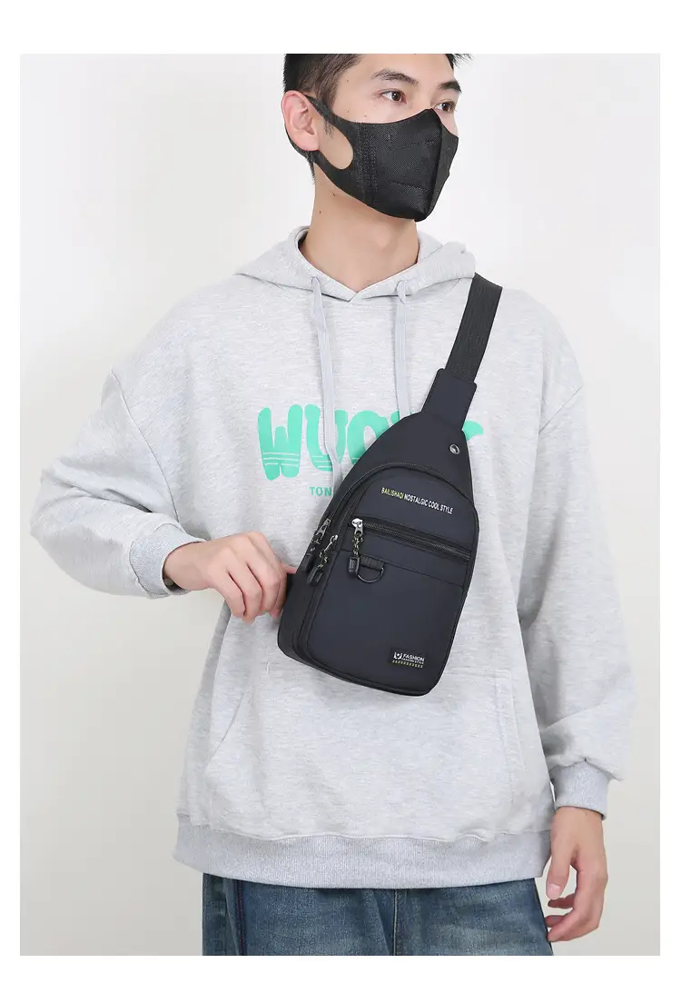 Men's Black Nylon Chest Bag with Metal Ring — feature 13