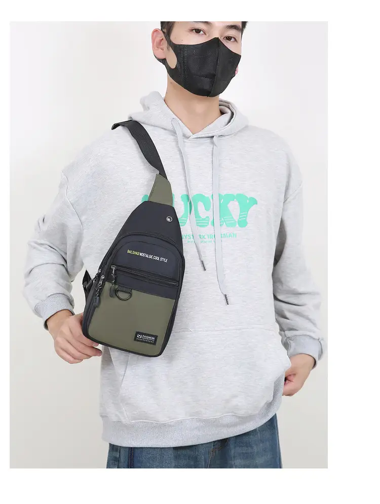Men's Black Nylon Chest Bag with Metal Ring — feature 15