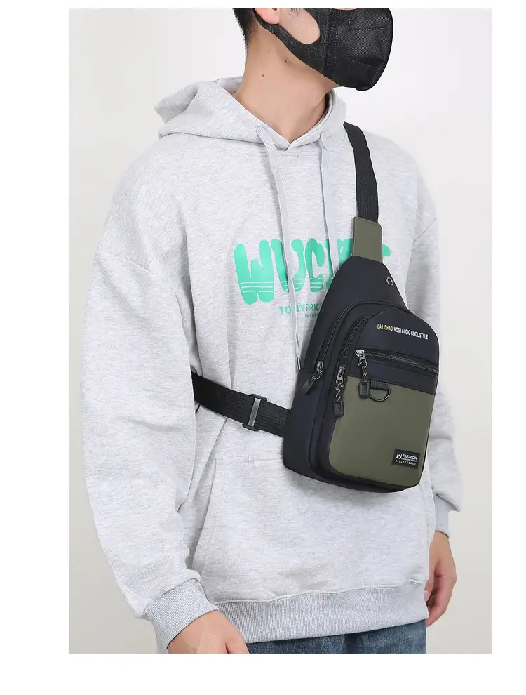 Men's Black Nylon Chest Bag with Metal Ring — feature 16