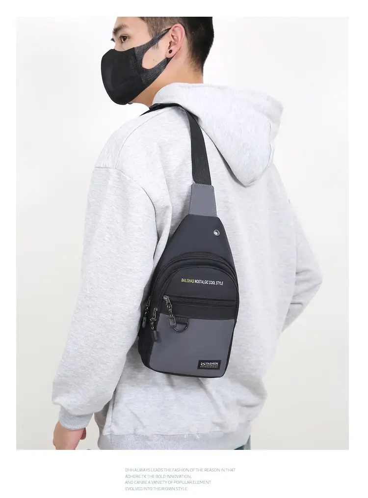 Men's Black Nylon Chest Bag with Metal Ring — feature 18