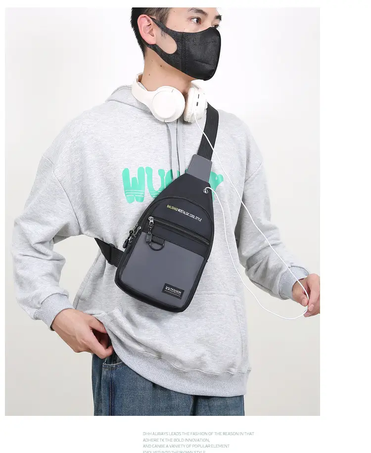 Men's Black Nylon Chest Bag with Metal Ring — feature 19