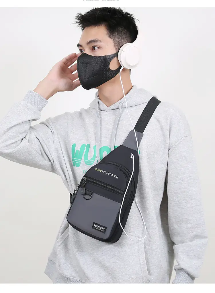 Men's Black Nylon Chest Bag with Metal Ring — feature 20