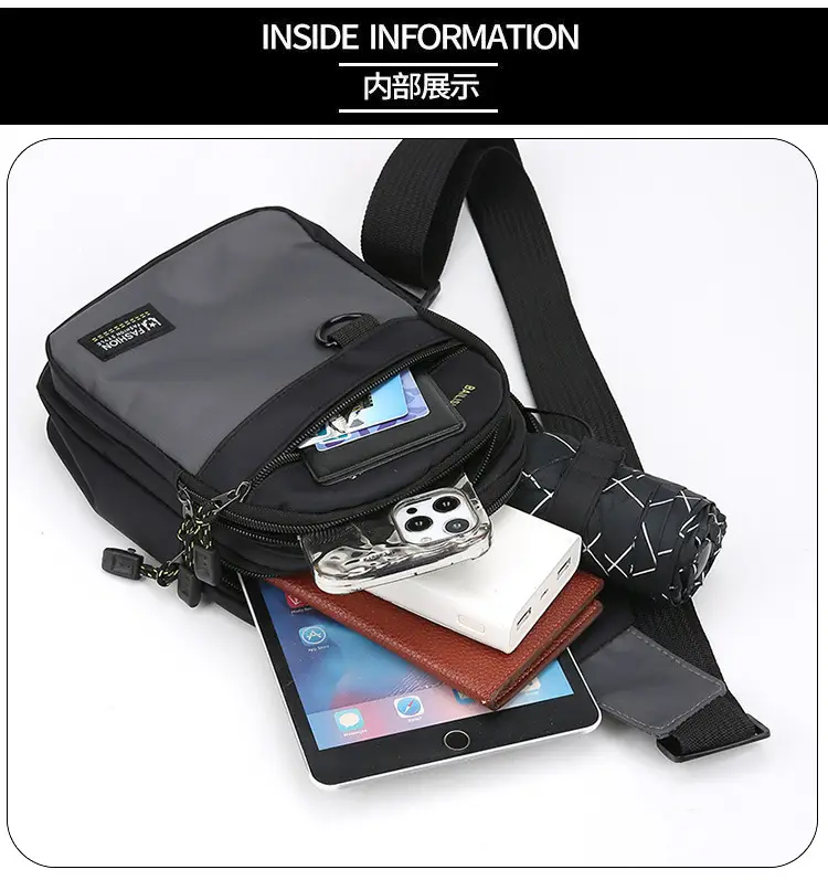 Men's Black Nylon Chest Bag with Metal Ring — feature 34