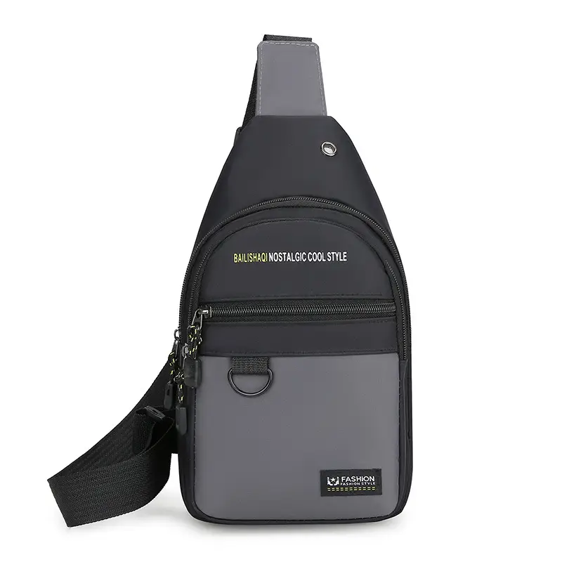 Men's Black Nylon Chest Bag with Metal Ring - Image 2
