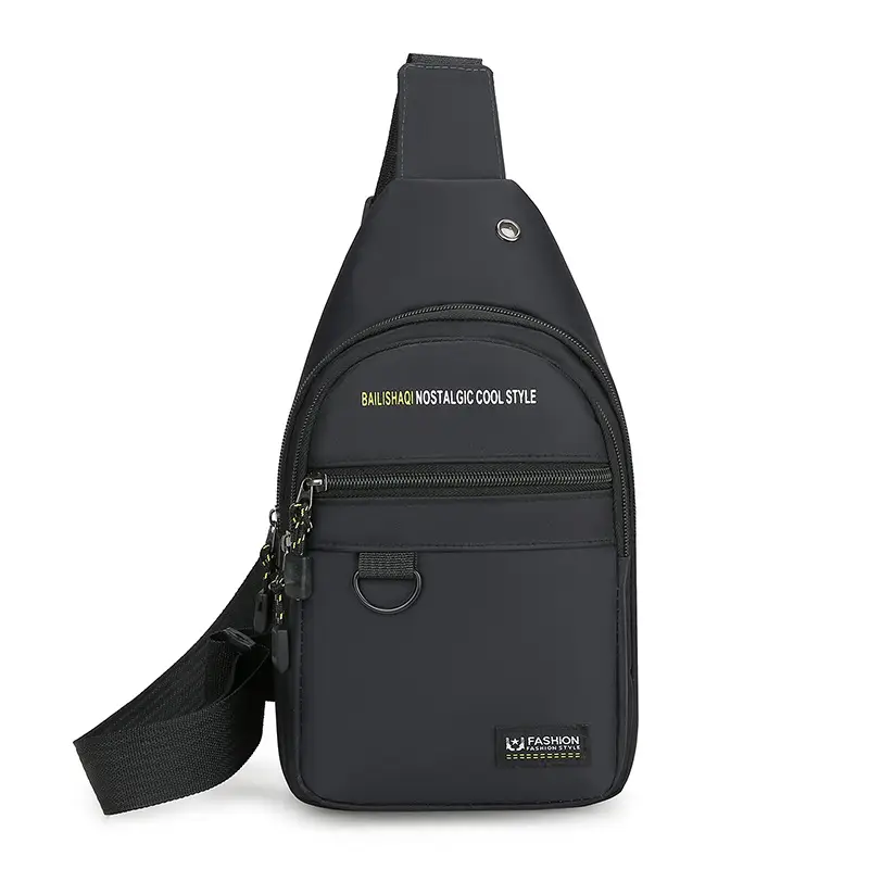 Men's Black Nylon Chest Bag with Metal Ring - Image 3