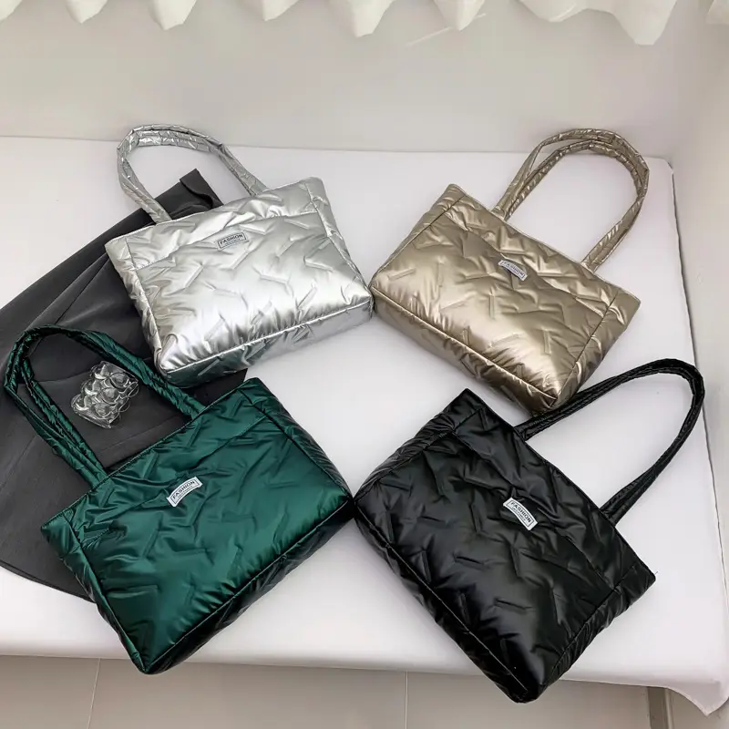 Women's Silver Padded Shoulder Tote Bag Large Capacity - Image 8