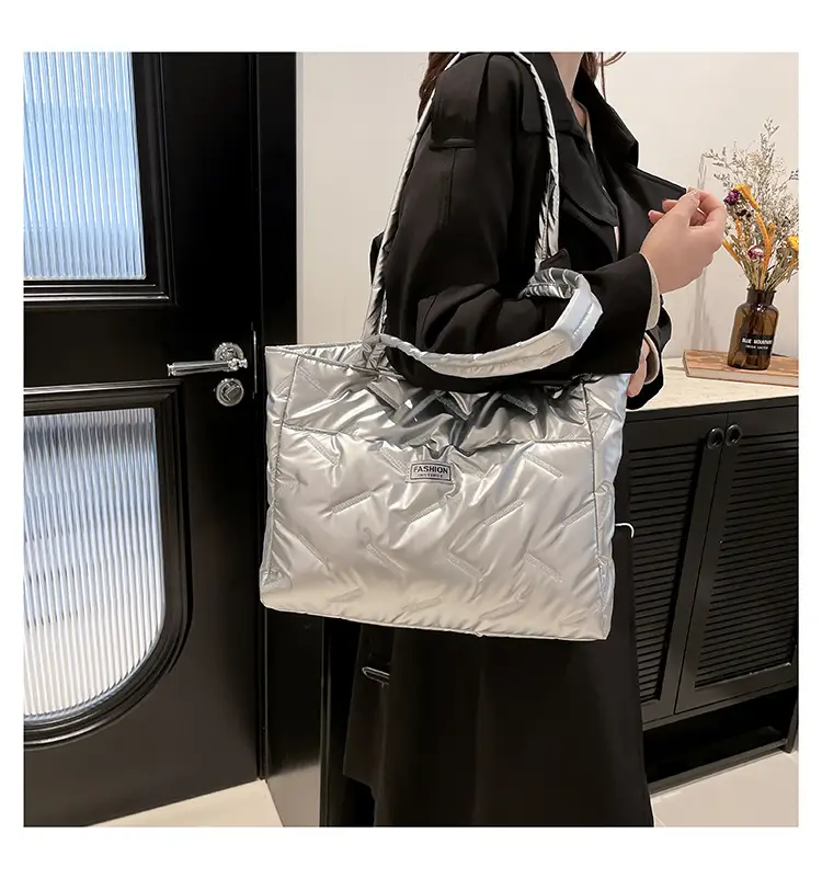 Women's Silver Padded Shoulder Tote Bag Large Capacity — feature 15