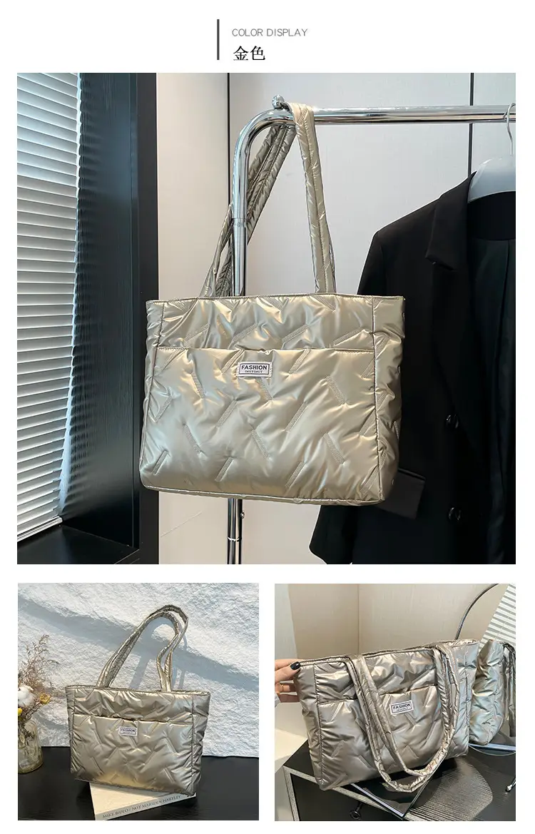 Women's Silver Padded Shoulder Tote Bag Large Capacity — feature 18