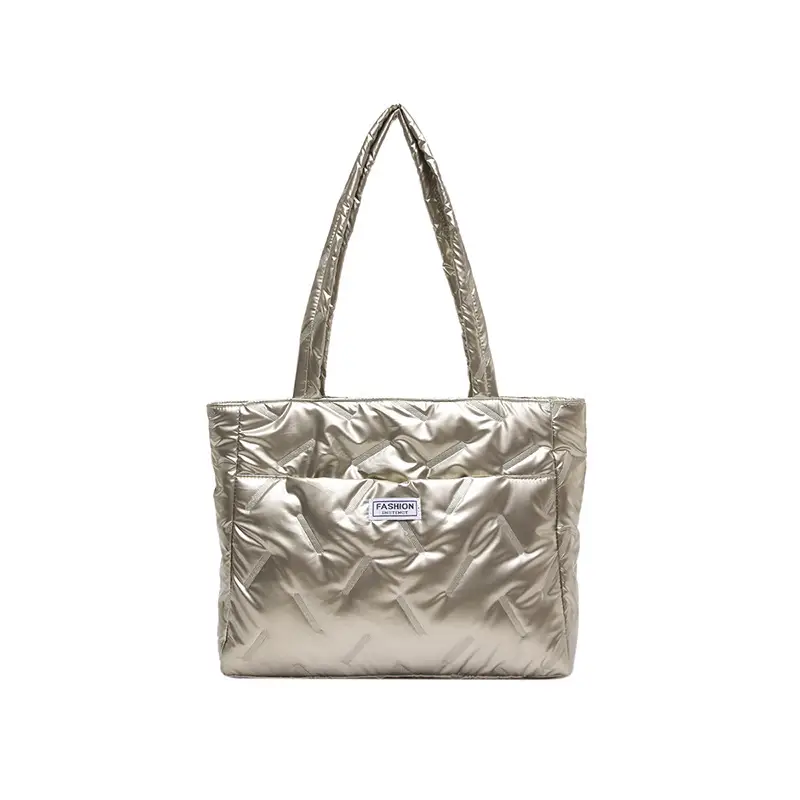 Women's Silver Padded Shoulder Tote Bag Large Capacity - Image 4