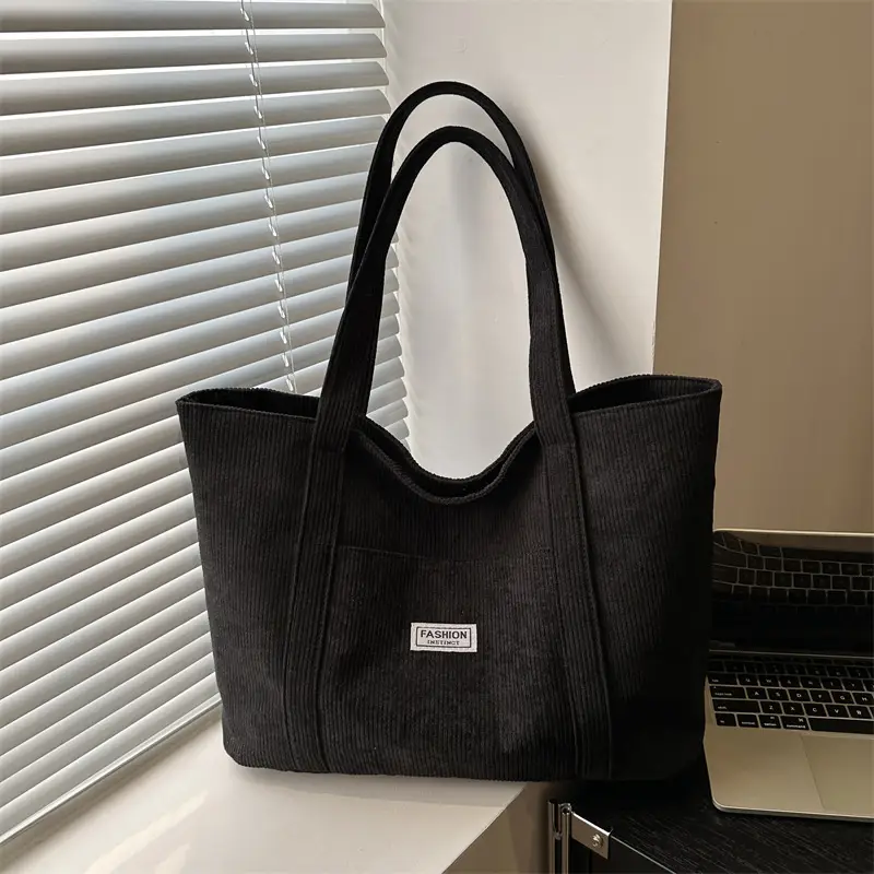 Beige Fleece Tote Bag Large Capacity College Student Shoulder Carry - Image 6