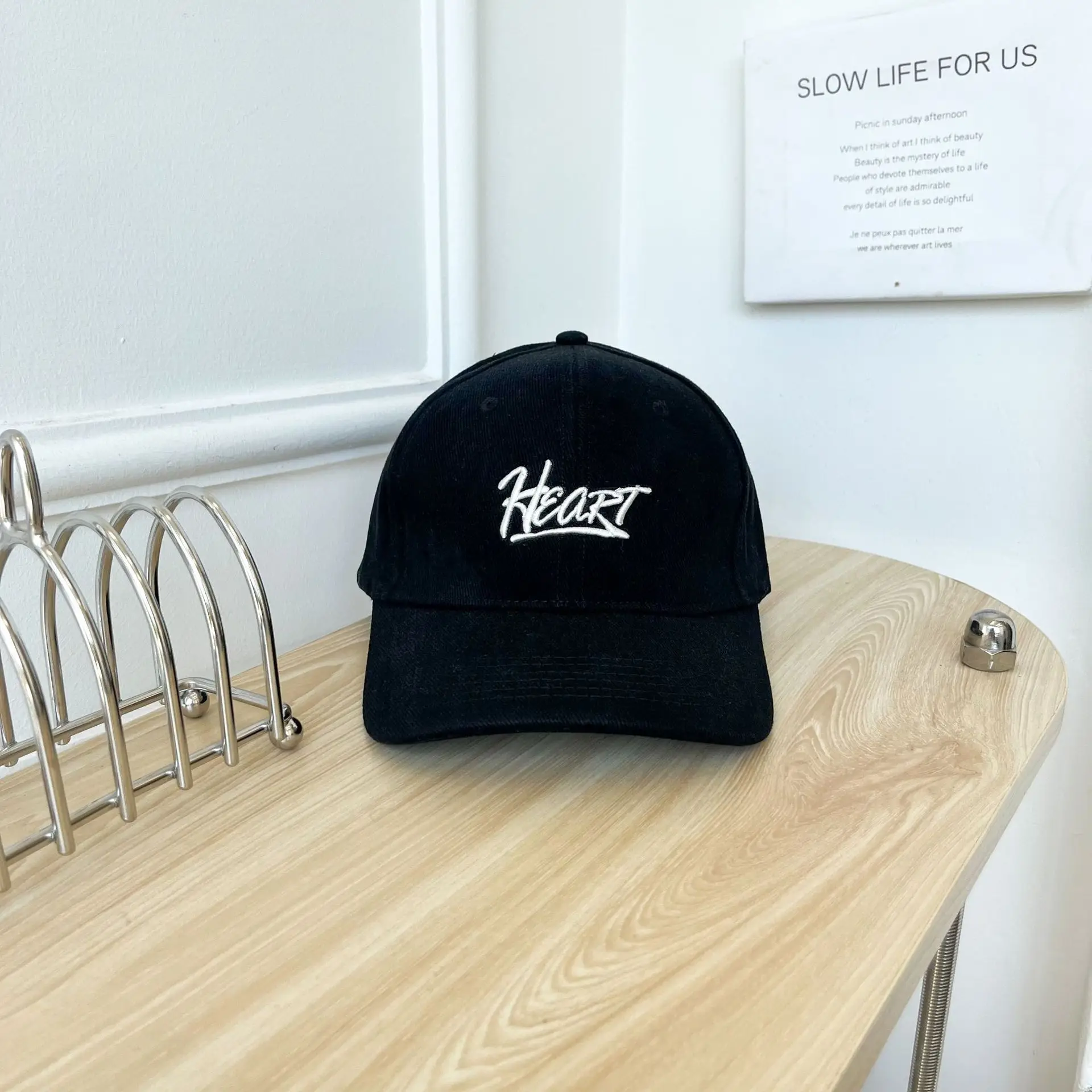 Women White Heart Logo Baseball Cap Winter Corduroy - Image 2