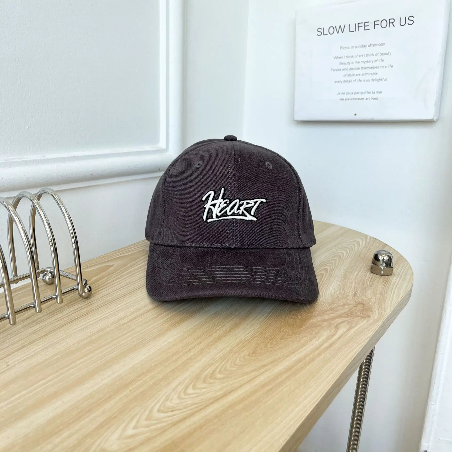 Women White Heart Logo Baseball Cap Winter Corduroy - Image 3