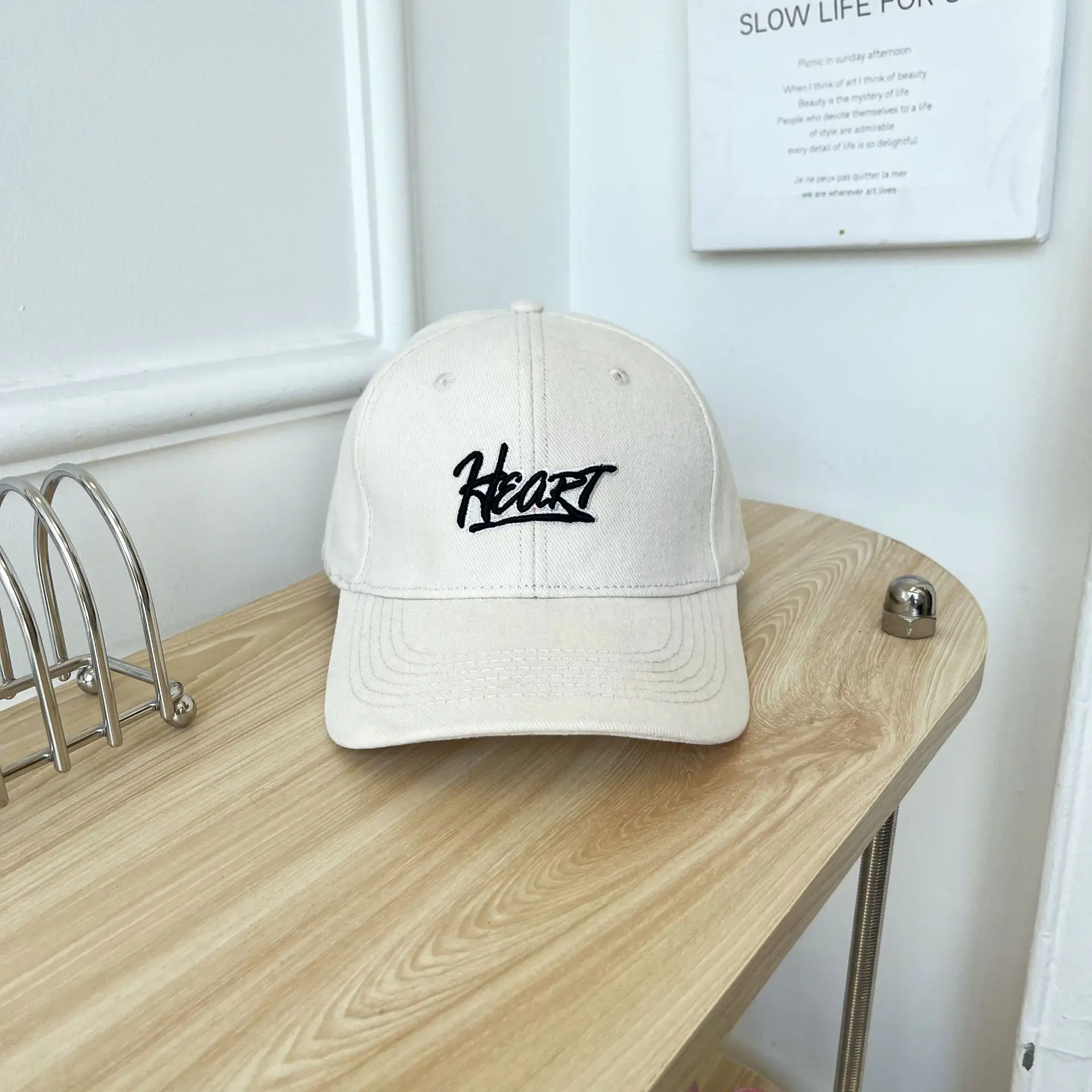 Women White Heart Logo Baseball Cap Winter Corduroy - Image 4