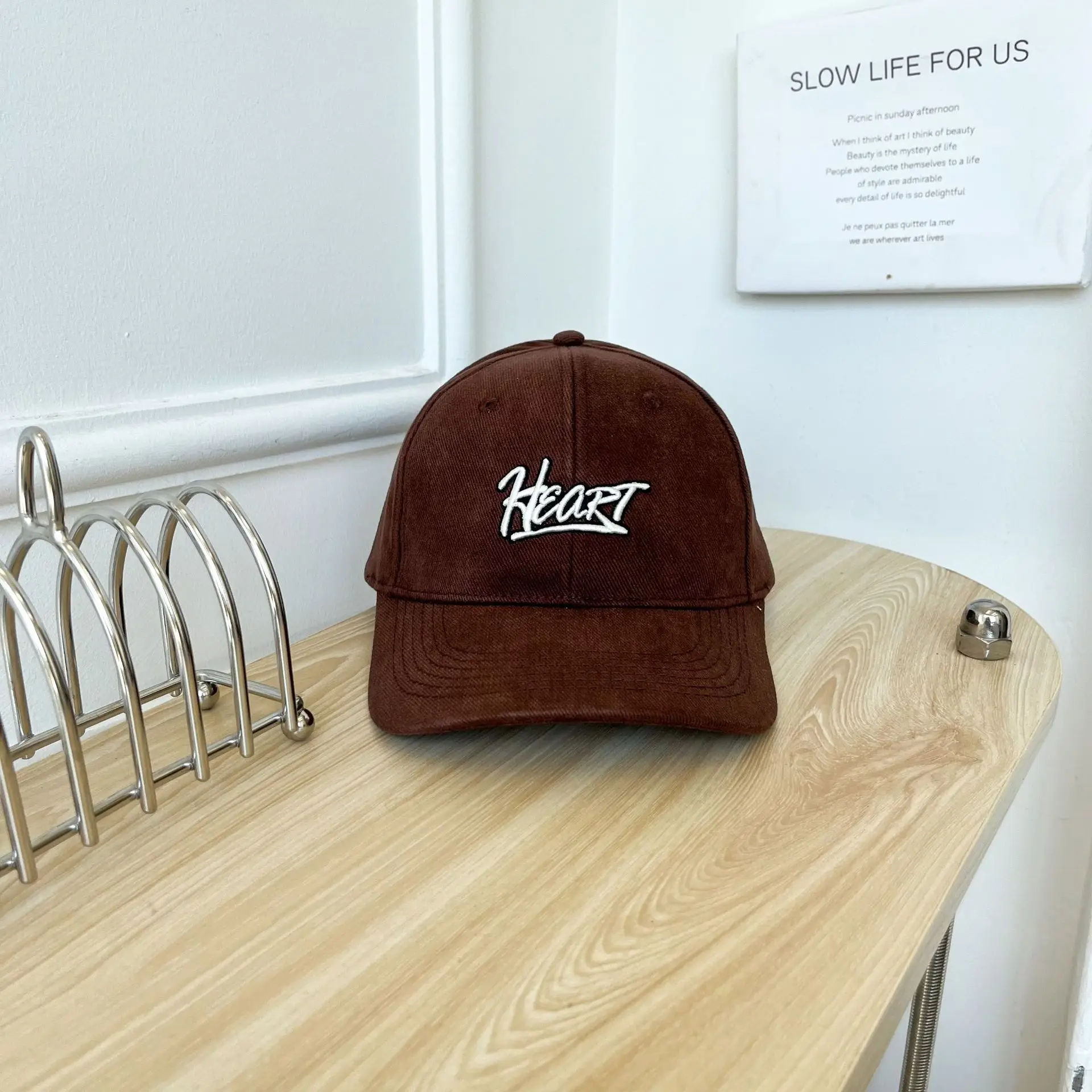 Women White Heart Logo Baseball Cap Winter Corduroy - Image 5