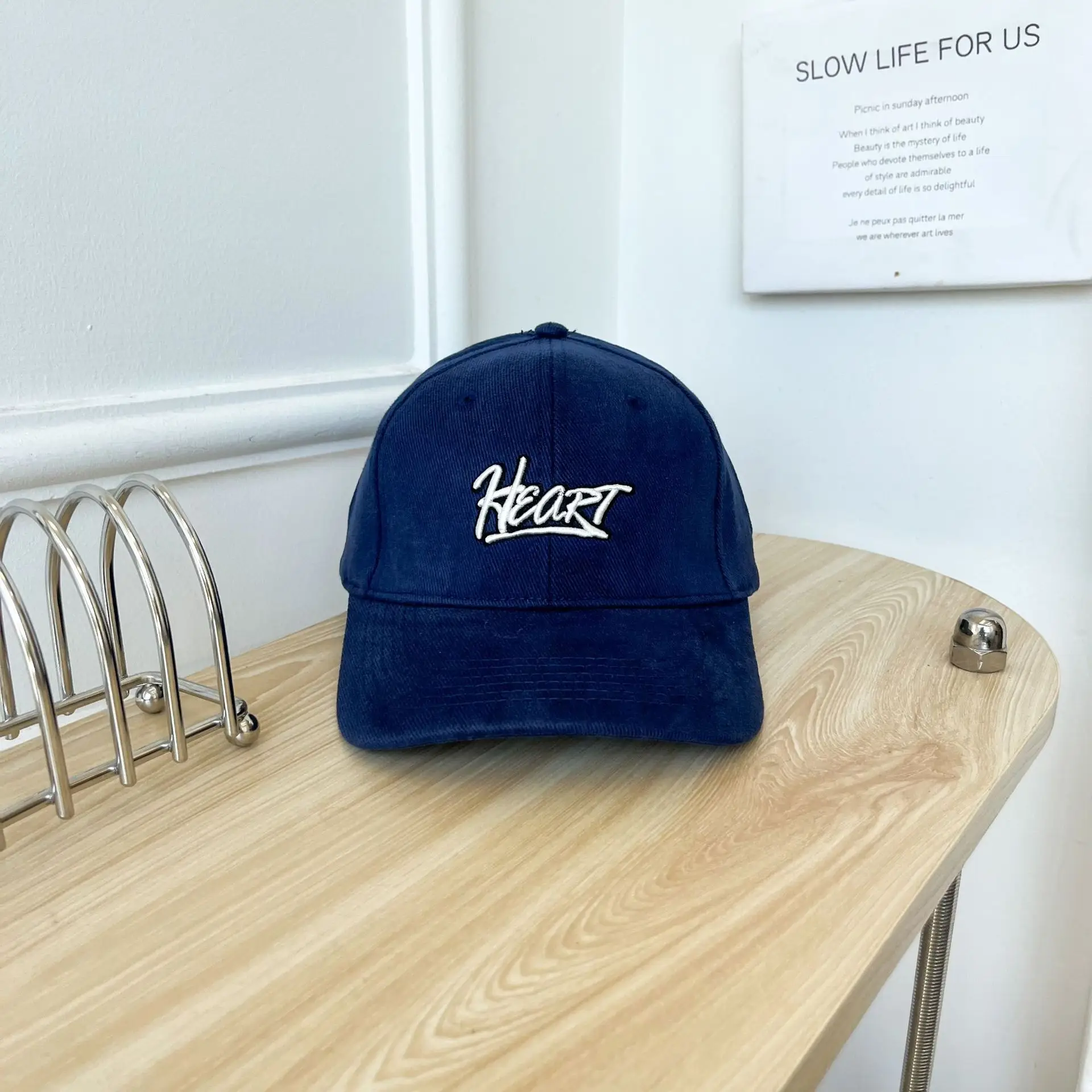 Women White Heart Logo Baseball Cap Winter Corduroy - Image 6