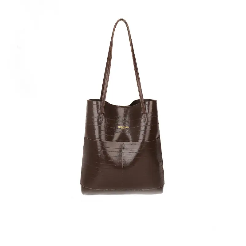 Brown Leather Shoulder Tote Bag Large Capacity Retro Casual Fashion - Image 7